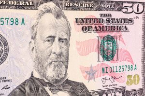 A closeup shot of Ulysses S. Grant portrait on the 1922 edition dollar banknote